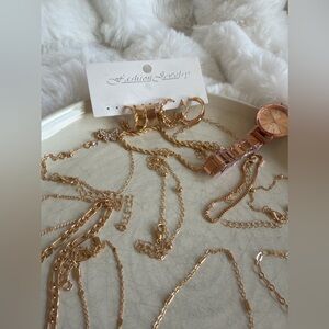 Already bundled for you. Gold Bracelet Set/watch/earrings.